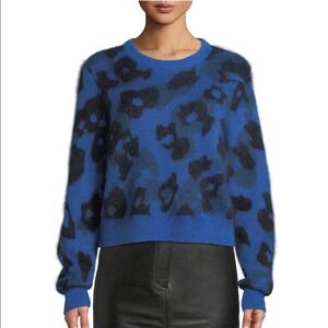 Rag & Bone Leopard Print Blue Black Crew Neck Long Sleeve Mohair Sweater Size L